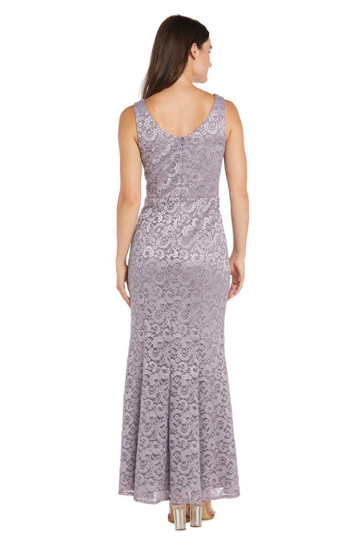 Long Glitter Lace Dress Matched with an Overlay Jacket and Rhinestone Buckle - Petite