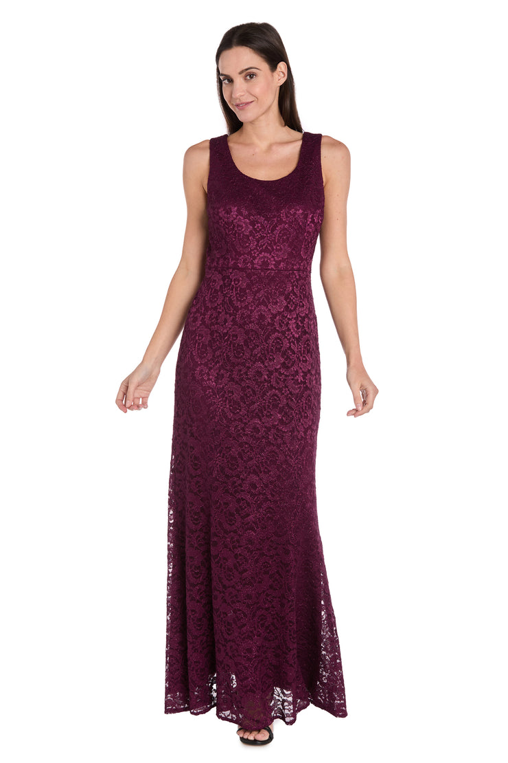 Long Glitter Lace Dress Matched with an Overlay Jacket and Rhinestone Buckle