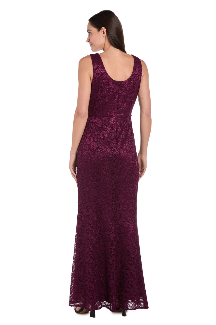 Long Glitter Lace Dress Matched with an Overlay Jacket and Rhinestone Buckle