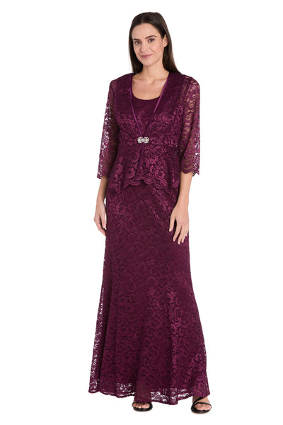 Long Glitter Lace Dress Matched with an Overlay Jacket and Rhinestone Buckle