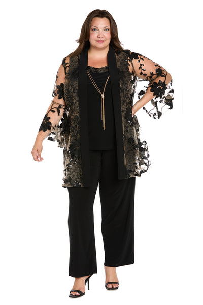 Floral Threadwork Pantsuit with Flair Bell Sleeves - Plus