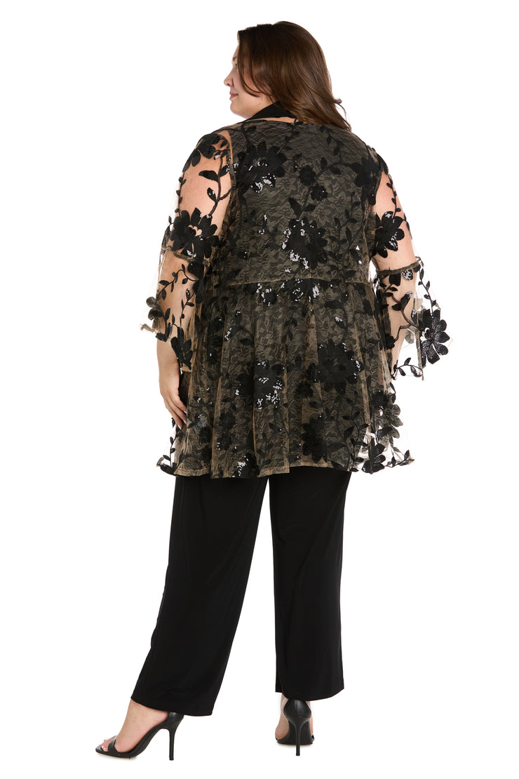 Floral Threadwork Pantsuit with Flair Bell Sleeves - Plus