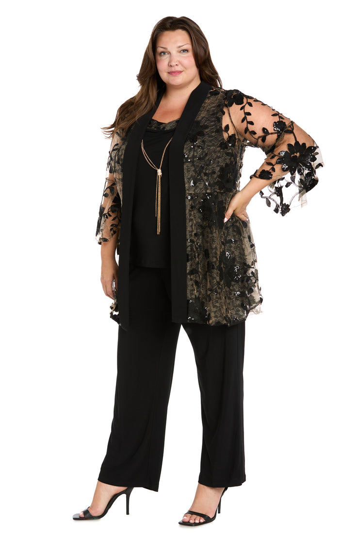 Floral Threadwork Pantsuit with Flair Bell Sleeves - Plus