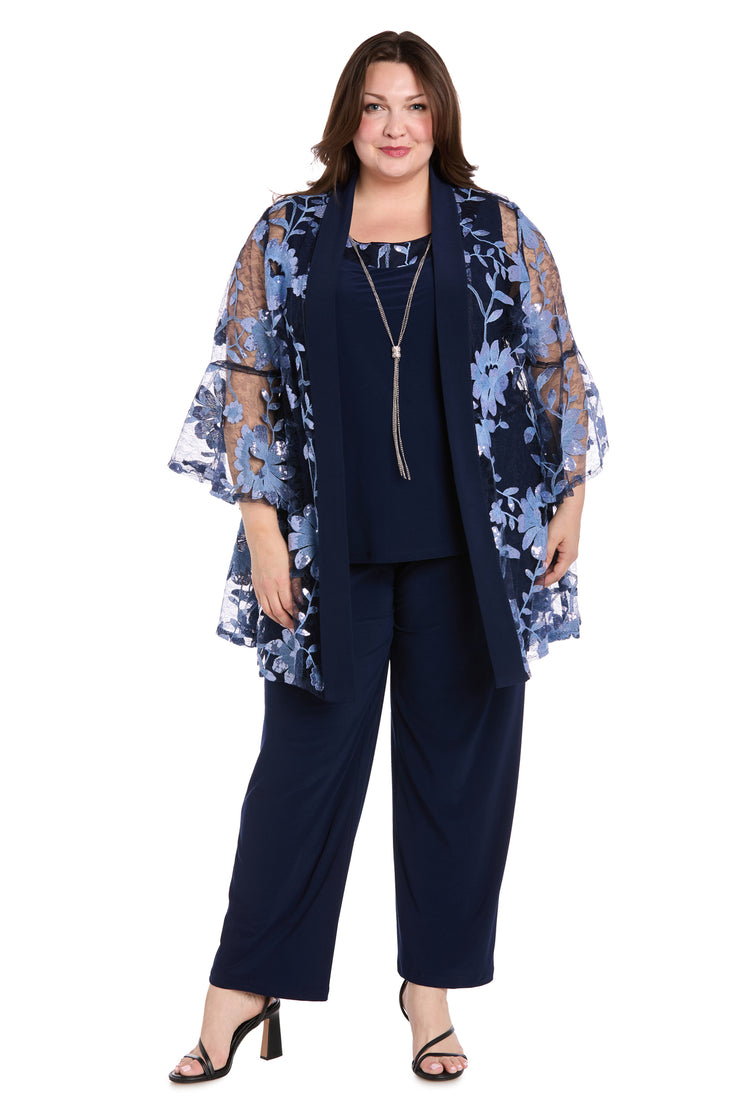Floral Threadwork Pantsuit with Flair Bell Sleeves - Plus