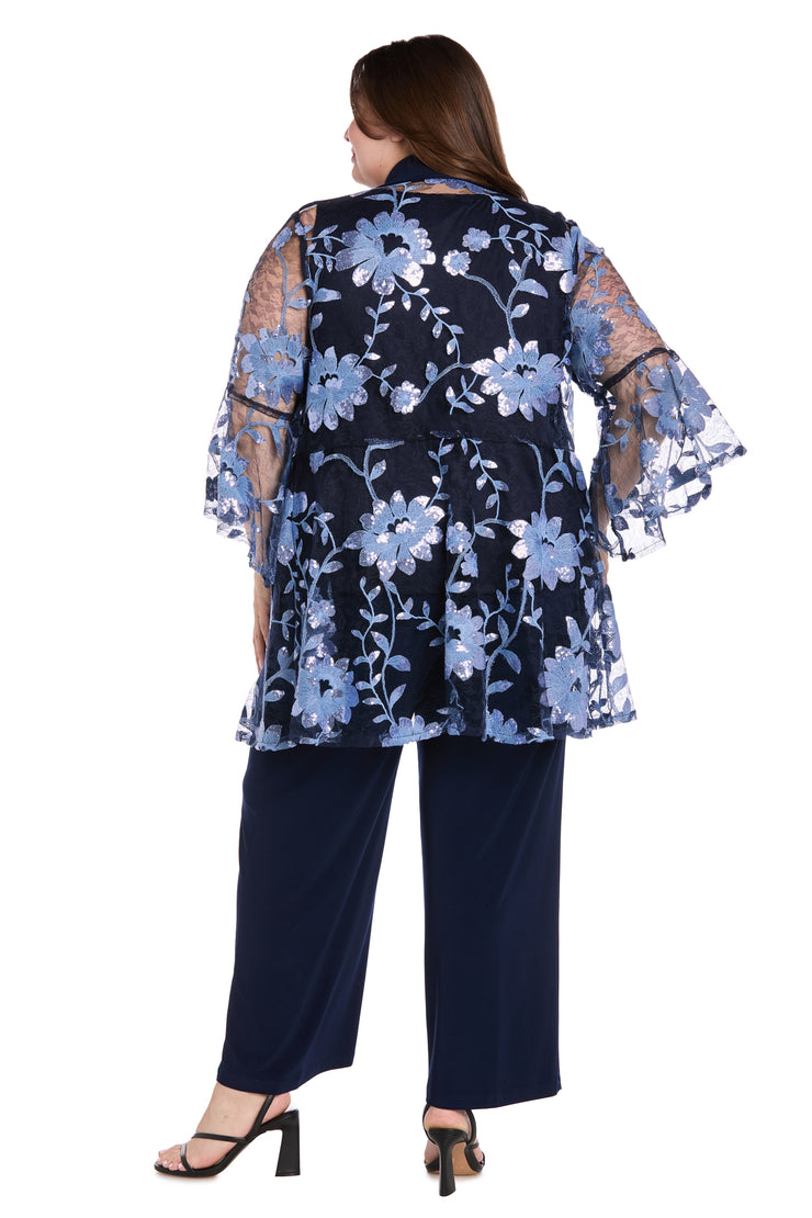 Floral Threadwork Pantsuit with Flair Bell Sleeves - Plus