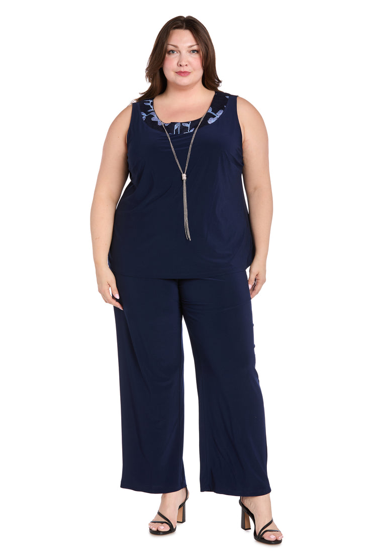 Floral Threadwork Pantsuit with Flair Bell Sleeves - Plus