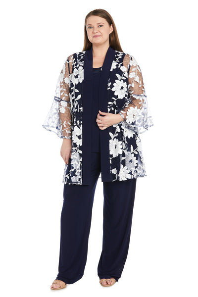Floral Threadwork Pantsuit with Sheet Bell Sleeves -Plus