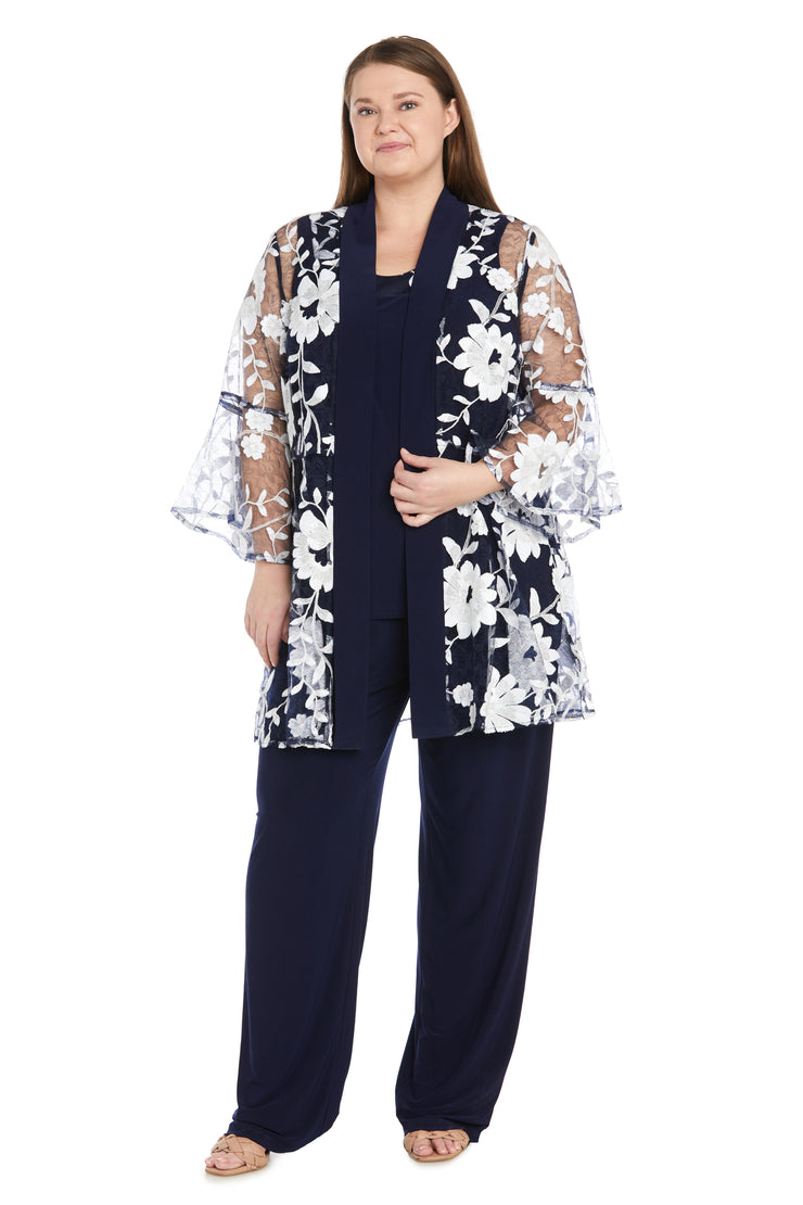 Floral Threadwork Pantsuit with Flair Bell Sleeves - Plus
