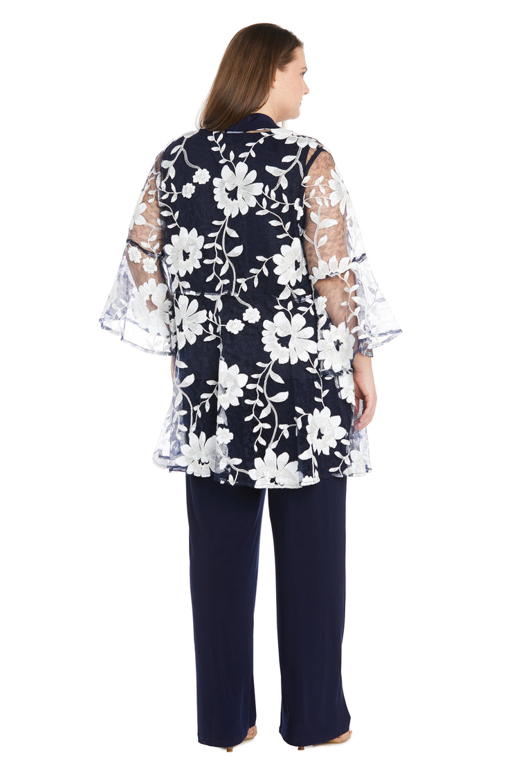 Floral Threadwork Pantsuit with Flair Bell Sleeves - Plus