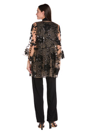 Floral Threadwork Pantsuit with Flair Bell Sleeves & Removable Jacket