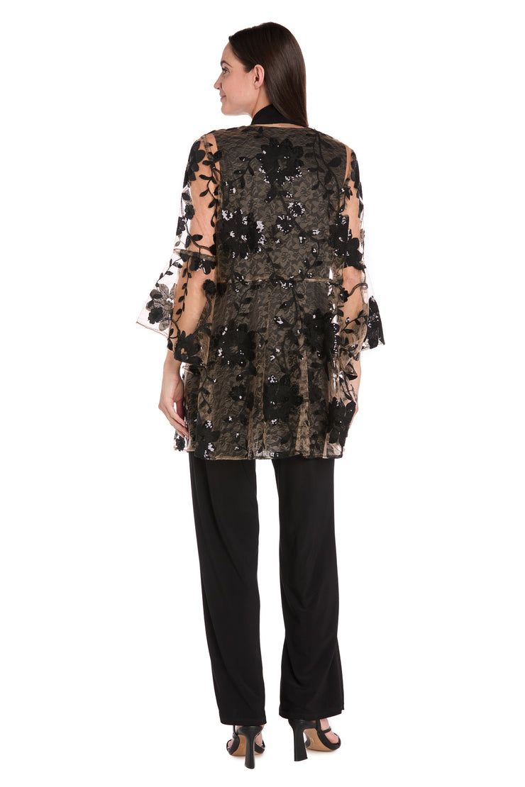 Floral Threadwork Pantsuit with Flair Bell Sleeves & Removable Jacket