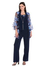 Floral Threadwork Pantsuit with Flair Bell Sleeves & Removable Jacket
