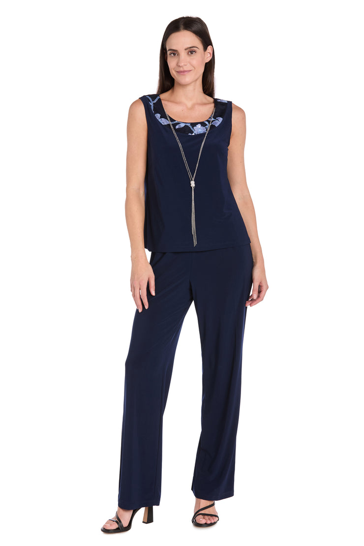 Floral Threadwork Pantsuit with Flair Bell Sleeves & Removable Jacket