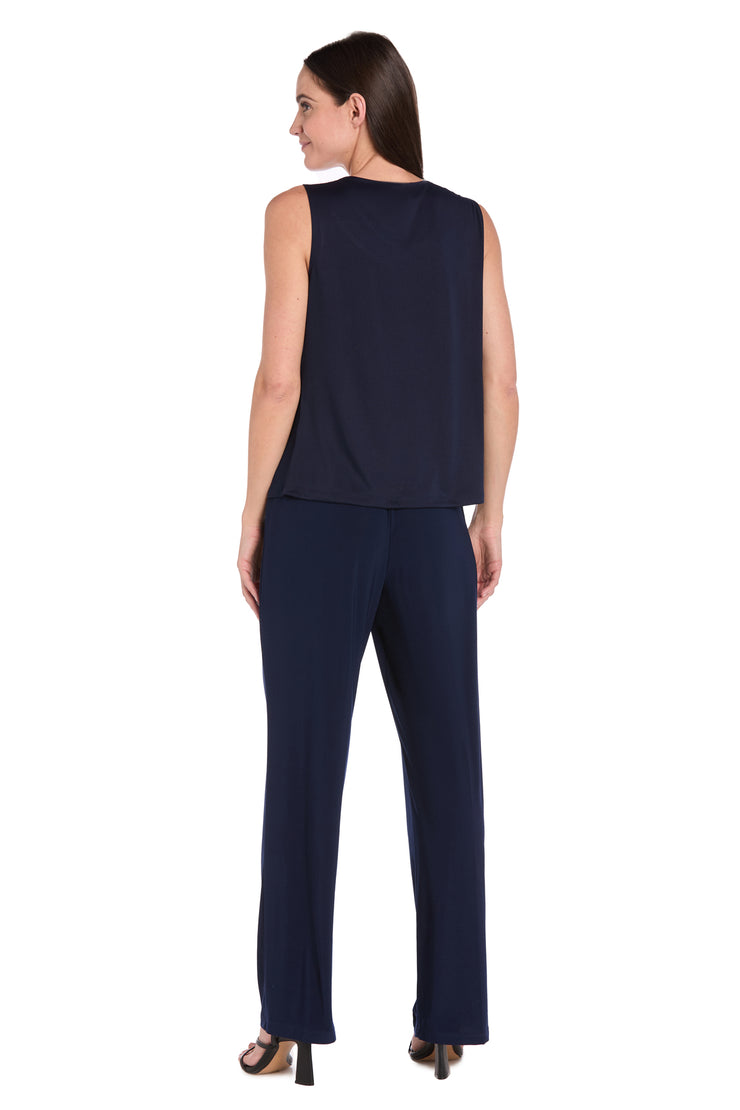 Floral Threadwork Pantsuit with Flair Bell Sleeves & Removable Jacket