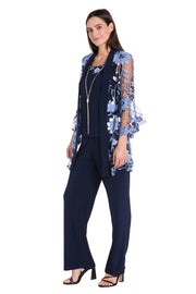 Floral Threadwork Pantsuit with Flair Bell Sleeves & Removable Jacket