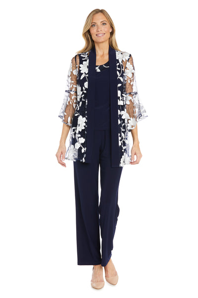 Floral Threadwork Pantsuit with Sheet Bell Sleeves