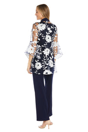 Floral Threadwork Pantsuit with Flair Bell Sleeves