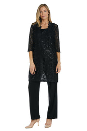 Metallic Lace Tank Top and Pant Set with Sheer Lace Jacket - Petite