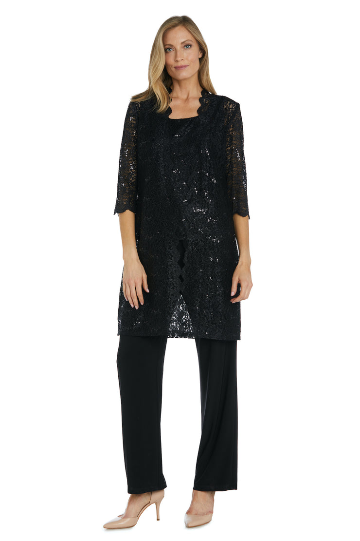Metallic Lace Tank Top and Pant Set with Sheer Lace Jacket - Petite
