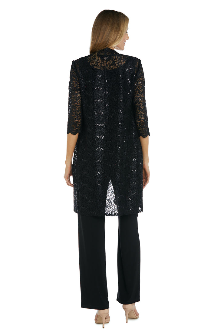 Metallic Lace Tank Top and Pant Set with Sheer Lace Jacket - Petite