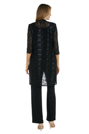 Metallic Lace Tank Top and Pant Set with Sheer Lace Jacket - Petite