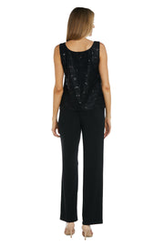 Metallic Lace Tank Top and Pant Set with Sheer Lace Jacket - Petite