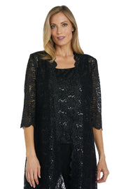 Metallic Lace Tank Top and Pant Set with Sheer Lace Jacket - Petite