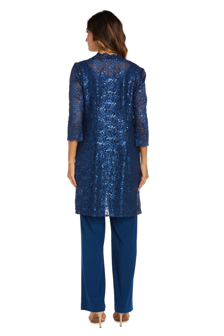 Metallic Lace Tank Top and Pant Set with Sheer Lace Jacket