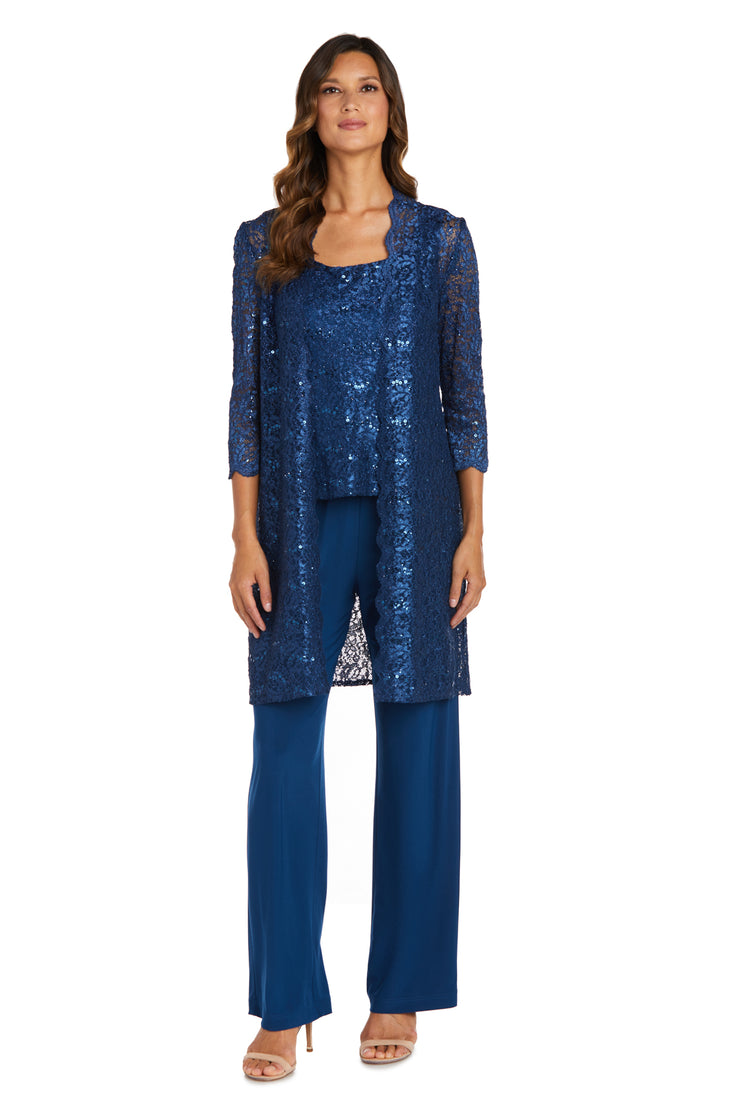 Metallic Lace Tank Top and Pant Set with Sheer Lace Jacket