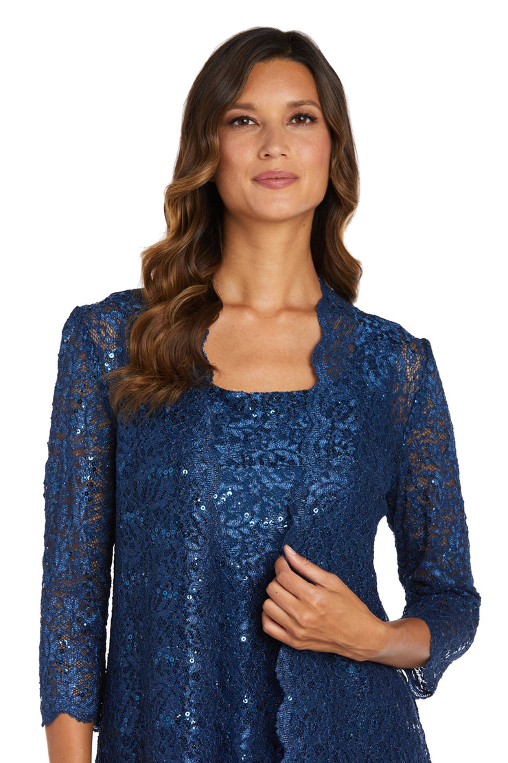 Metallic Lace Tank Top and Pant Set with Sheer Lace Jacket
