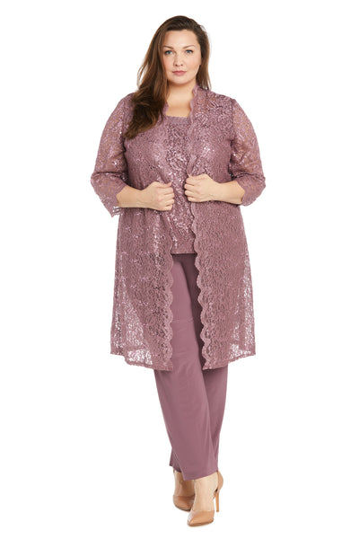 Metallic Lace Tank Top and Pant Set with Sheer Lace Jacket - Plus