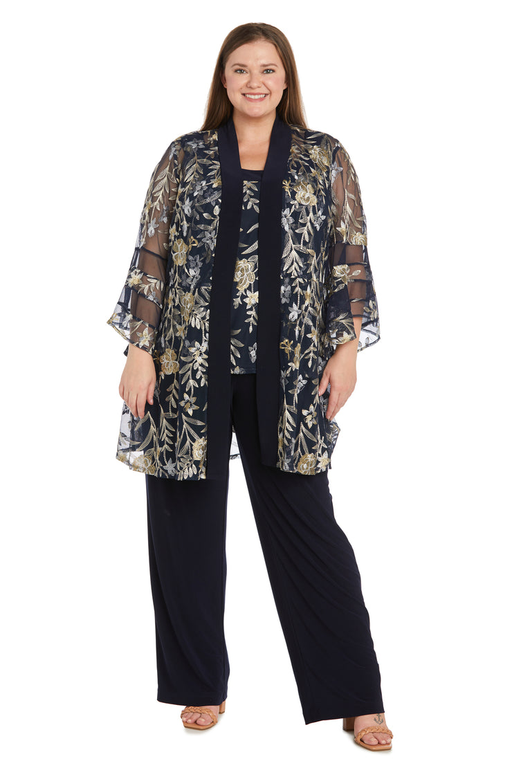 Embroidered Pantsuit with Flutter Sleeves - Plus