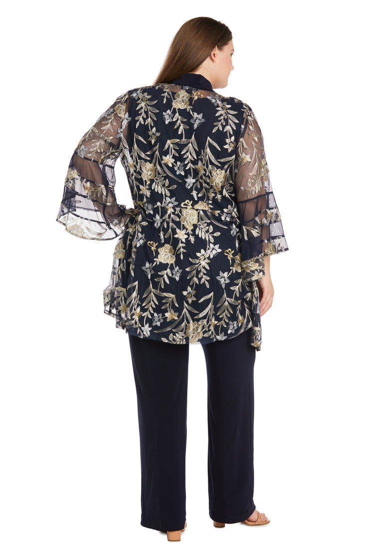 Embroidered Pantsuit with Flutter Sleeves - Plus