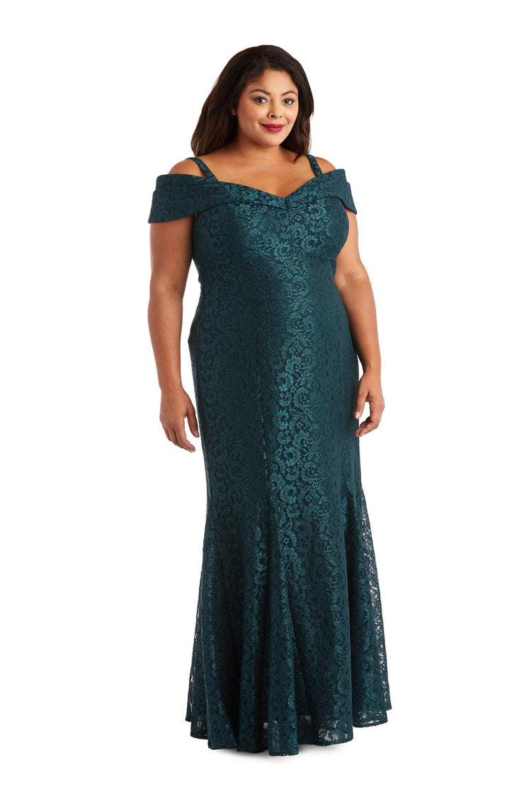 R & M Richards Plus Size Off-The-Shoulder Lace Gown - Champagne R & M Richards Plus Size Off-The-Shoulder Lace Gown - Champagne
