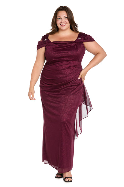 Long Empire Waist Chiffon Gown with Cowl Bodice - Plus