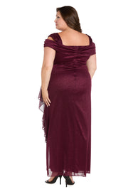 Long Empire Waist Chiffon Gown with Cowl Bodice - Plus