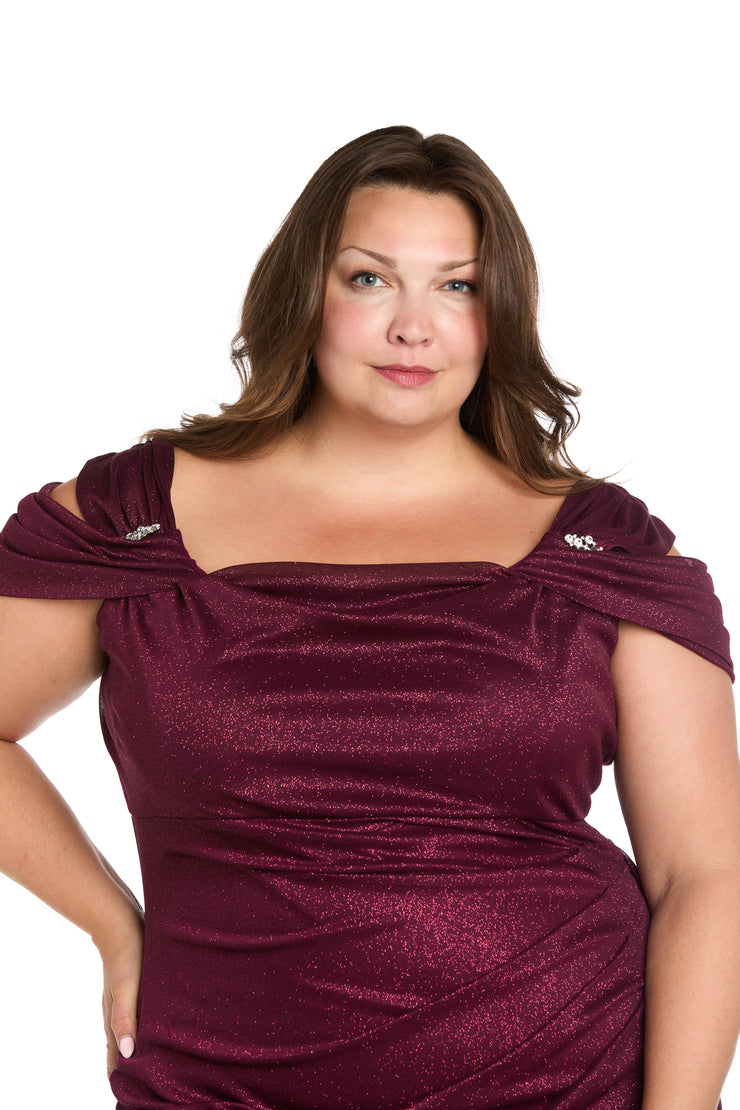 Plus Size R&M Richards Empire Waist Chiffon Cowl Bodice Gown Navy Plus Size R&M Richards Empire Waist Chiffon Cowl Bodice Gown Navy