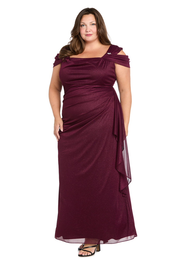 Long Empire Waist Chiffon Gown with Cowl Bodice - Plus