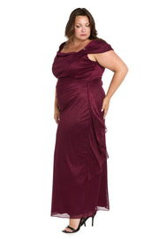 Long Empire Waist Chiffon Gown with Cowl Bodice - Plus