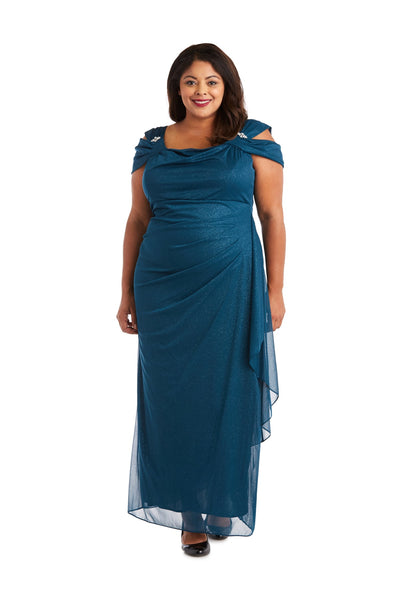 Long Empire Waist Chiffon Gown with Cowl Bodice - Plus