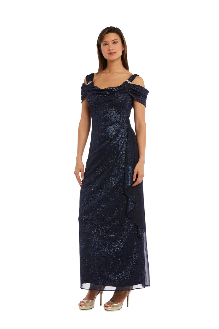 Long Empire Waist Chiffon Gown with Cowl Bodice