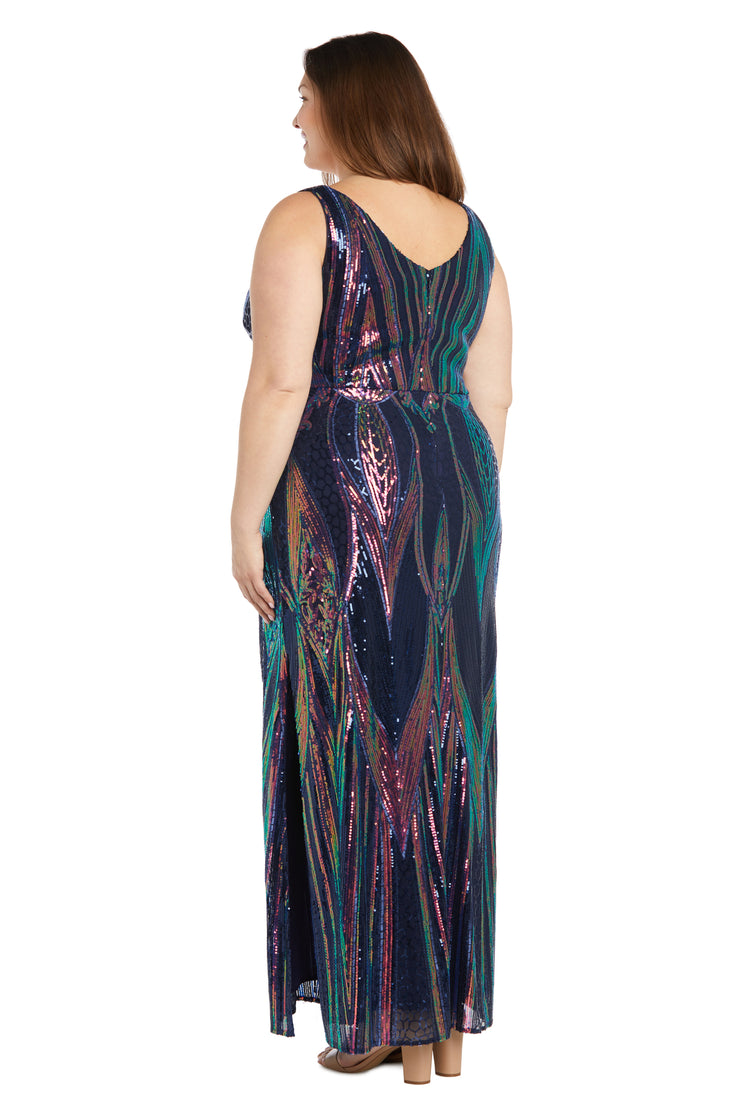 Nightway Sequined Gown with Leg Slit - Plus