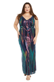 Nightway Sequined Gown with Leg Slit - Plus