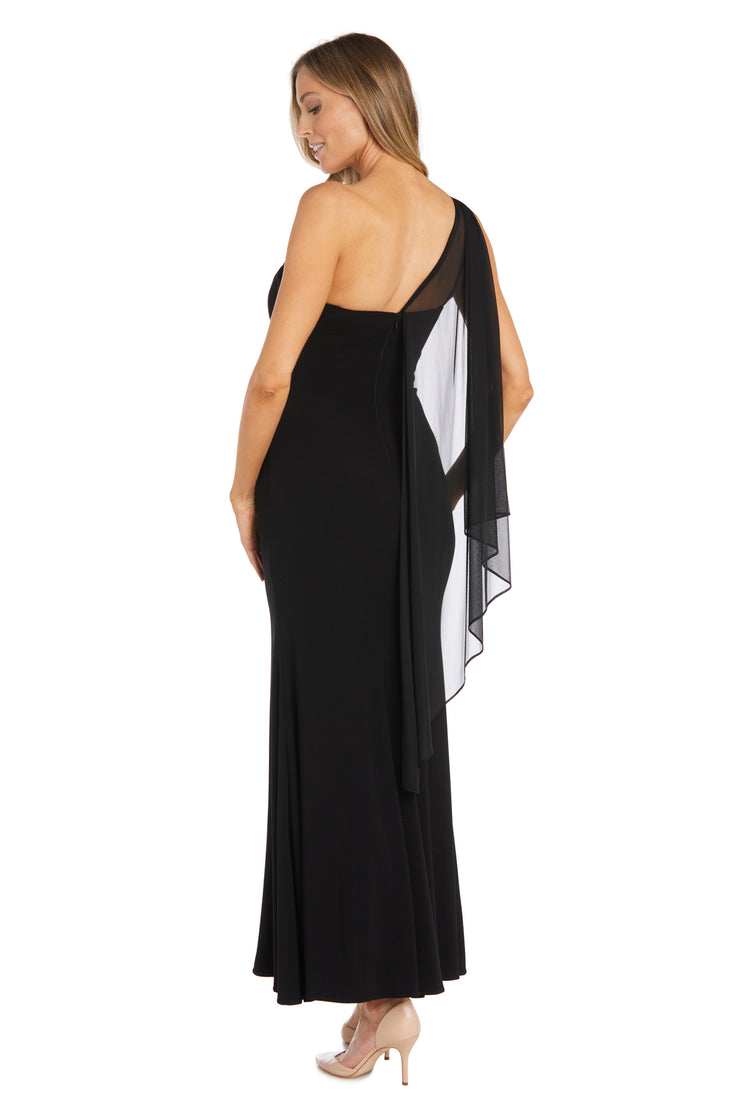 Long Evening Gown With a One Shoulder Chiffon Cape