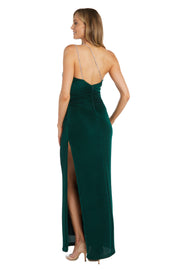 One Rhinestone Strap Evening Gown With a Slit