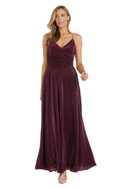 Pleated Long Gown with Rhinestone Straps