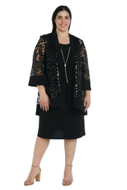 Two-Piece Sequin Swirl Jacket Dress  - Plus