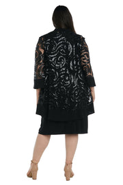 Two-Piece Sequin Swirl Jacket Dress  - Plus