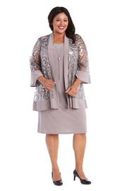 Two-Piece Sequin Swirl Jacket Dress  - Plus