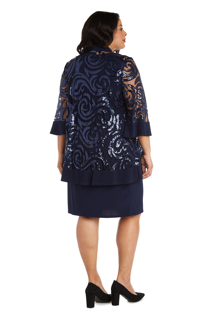 Two-Piece Sequin Swirl Jacket Dress  - Plus